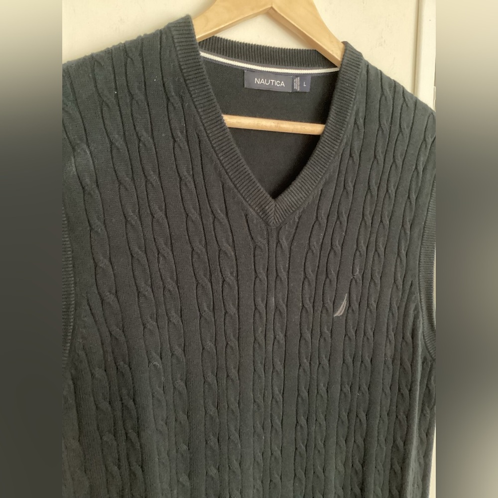 NAUTICA pullover sweater vest golf preppy Sz L navy v-neck  EUC - Picture 7 of 7